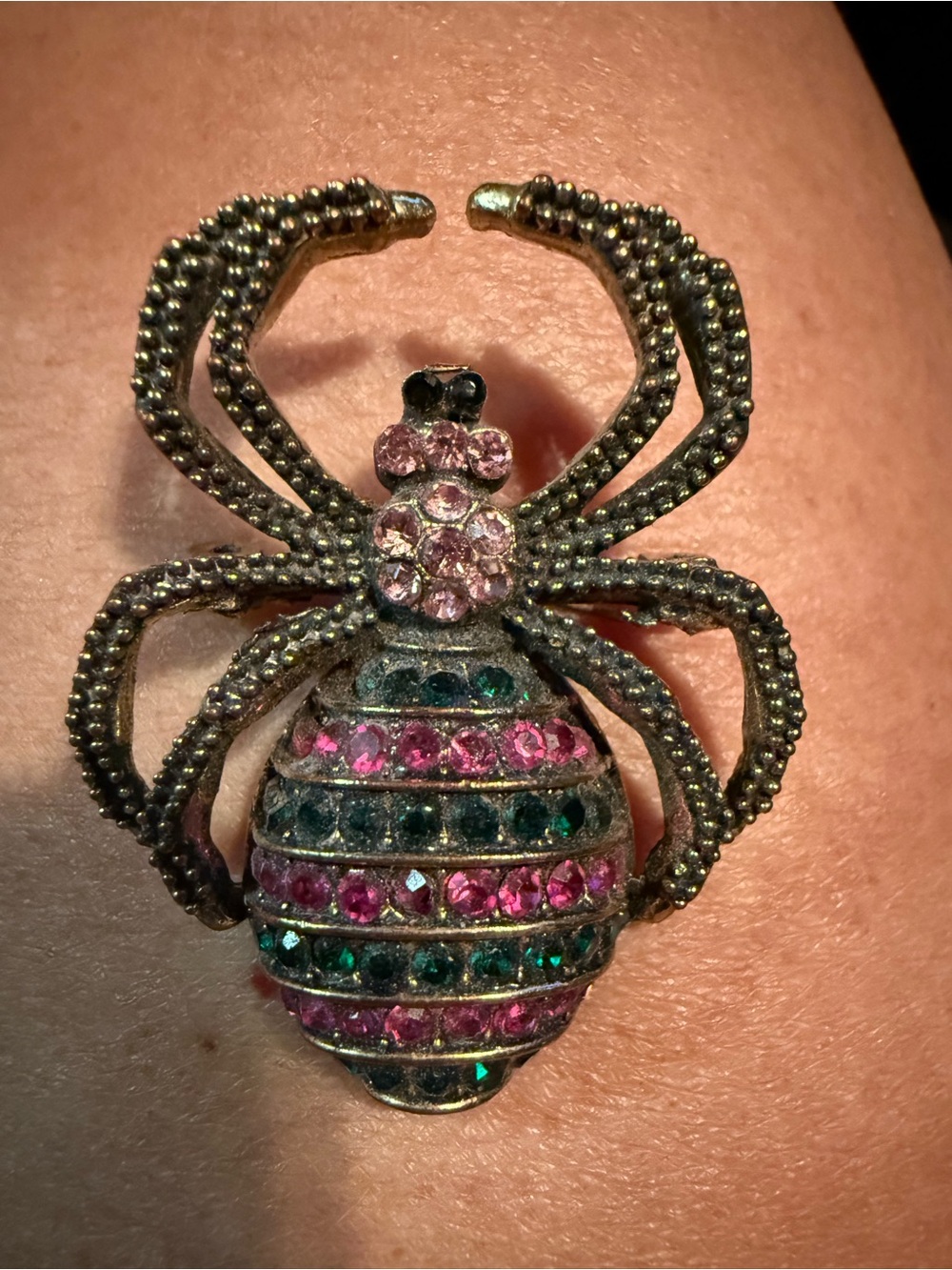 Jay Strongwater Pink and Green Crystal Spider Brooch